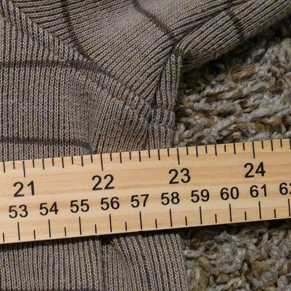 Tasso Elba Mens Quarter Zip Pullover Sweater Taupe Brown Striped Cotton Blend L